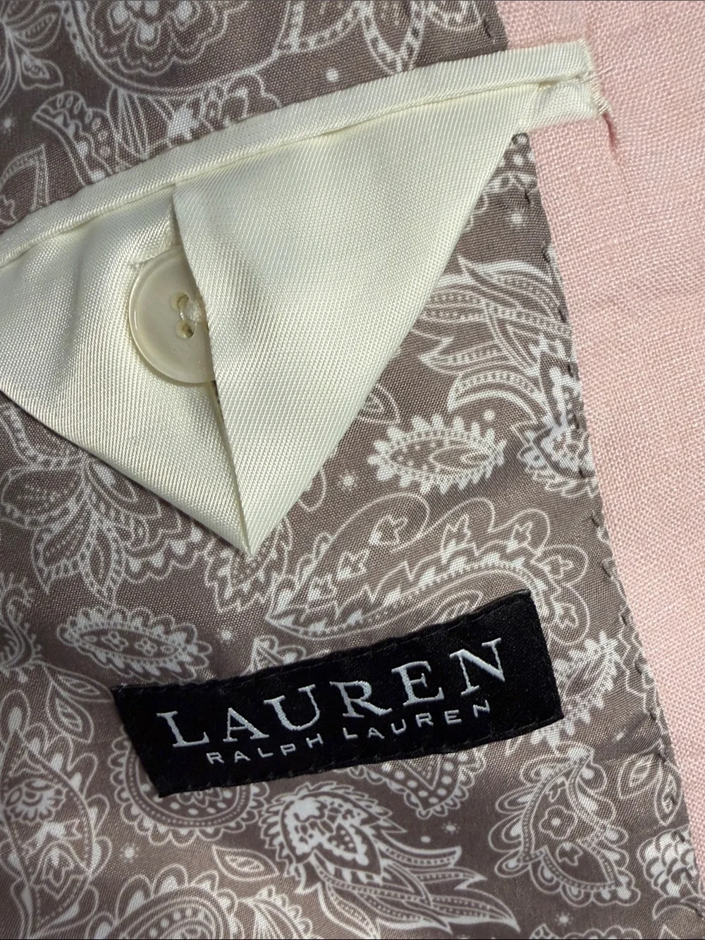 Ralph Lauren Light Pink Linen Sport Coat with Navy Pocket Square